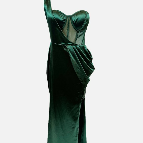 Windsor Store Dresses & Skirts - Windsor Store Women's Lo Formal One-Shoulder Emerald Satin Corset Dress Size M